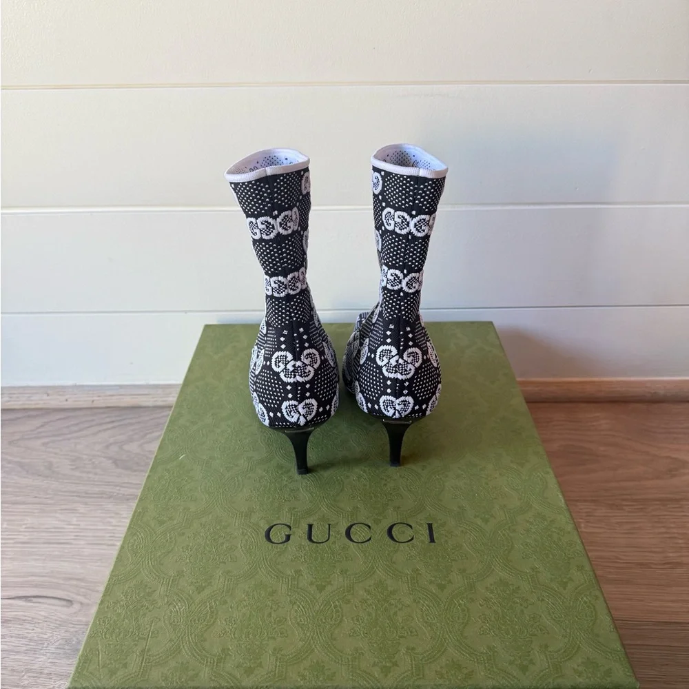 Gucci Monogram Black and White Ankle Boots - Picture 3 of 4